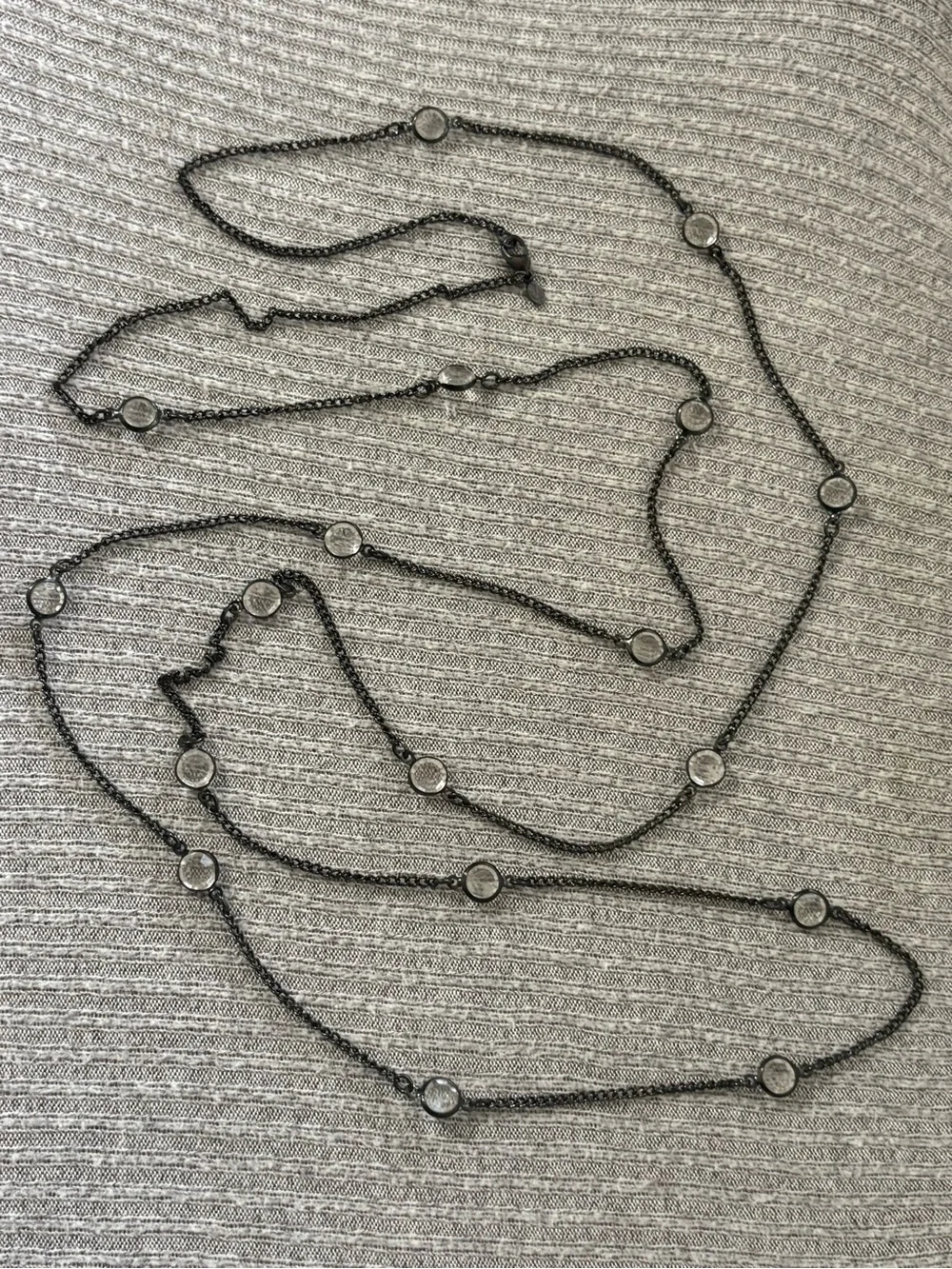 Vintage Premier Designs marked black metal tone clear rhinestone chain necklace